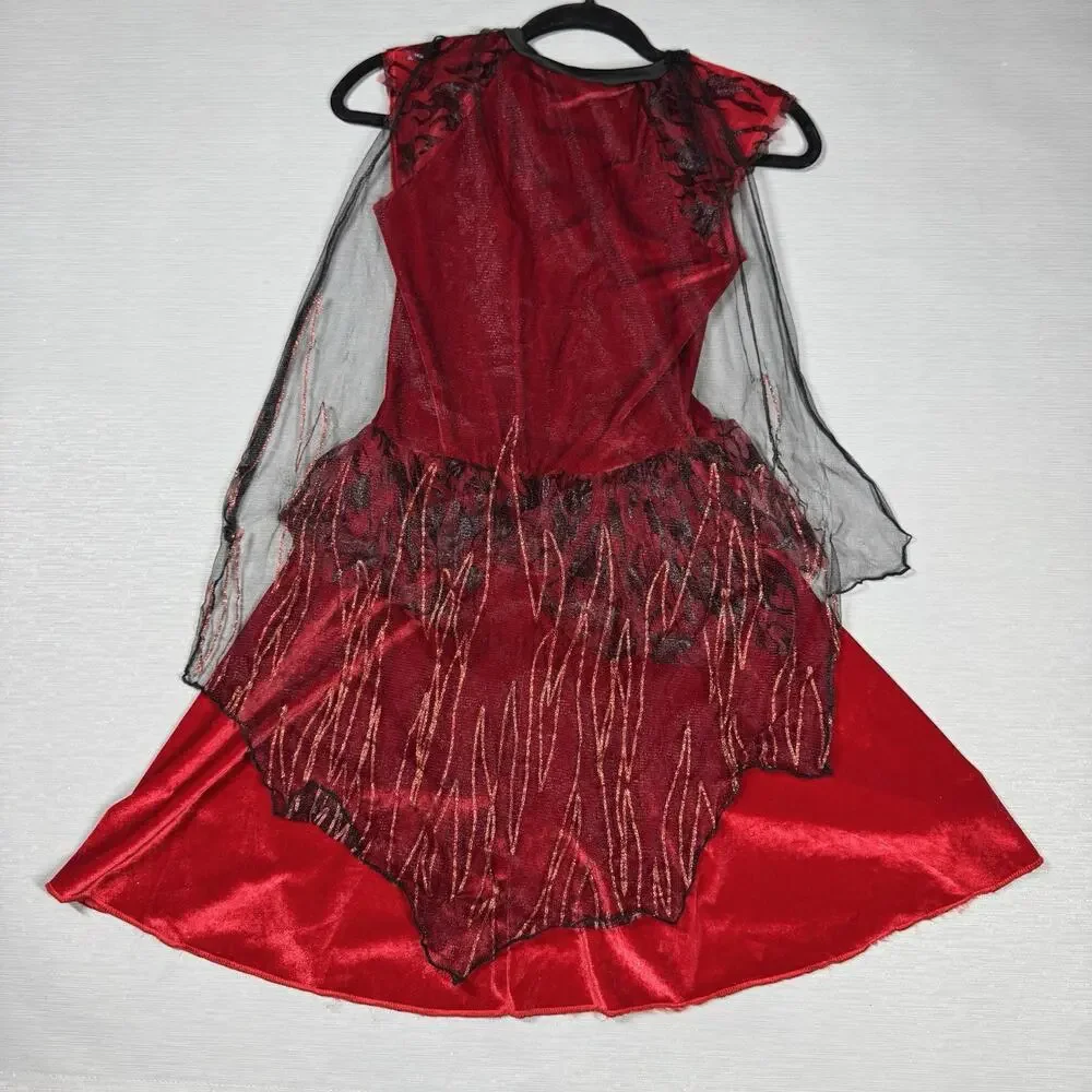 Spirit Girl's Dark Devil Halloween Costume Firey Red Dress & Cape Child Size XL